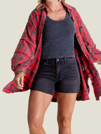Women's Mineral Washed Button Down Plaid Flannel Shirt