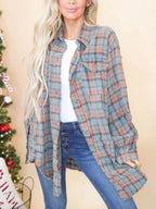 Women's Mineral Washed Button Down Plaid Flannel Shirt