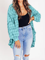 Women's Mineral Washed Button Down Plaid Flannel Shirt