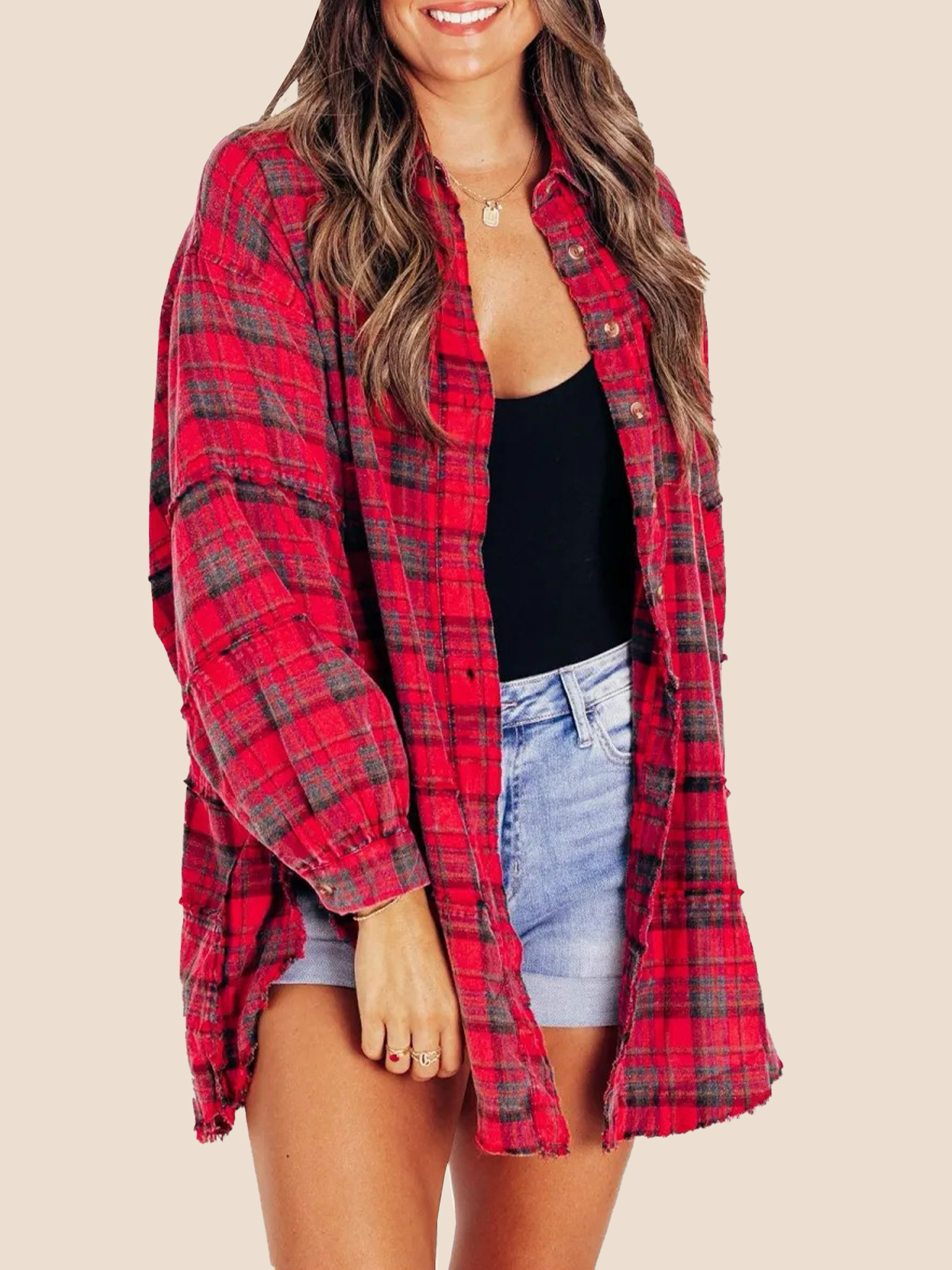Women's Mineral Washed Button Down Plaid Flannel Shirt