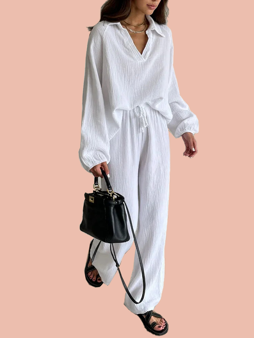 Autumn Simple V-Neck Casual Two-piece Set