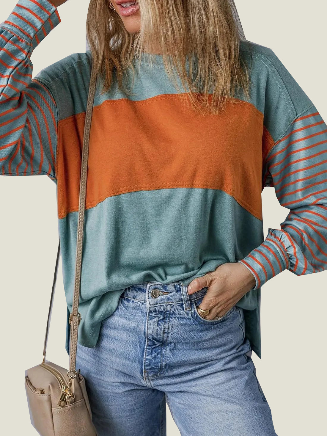 Women's Cute Color Block Long Sleeve Casual Top