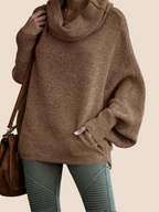Women's Cowl Neck Pullover Sweaters with Pockets