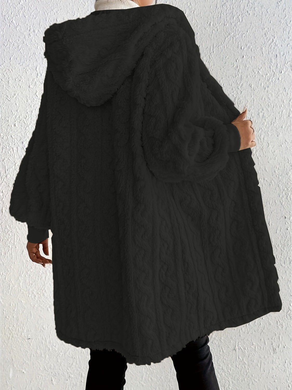 Women's Plush Fleece Soft Midi-Length Jacket with Pockets