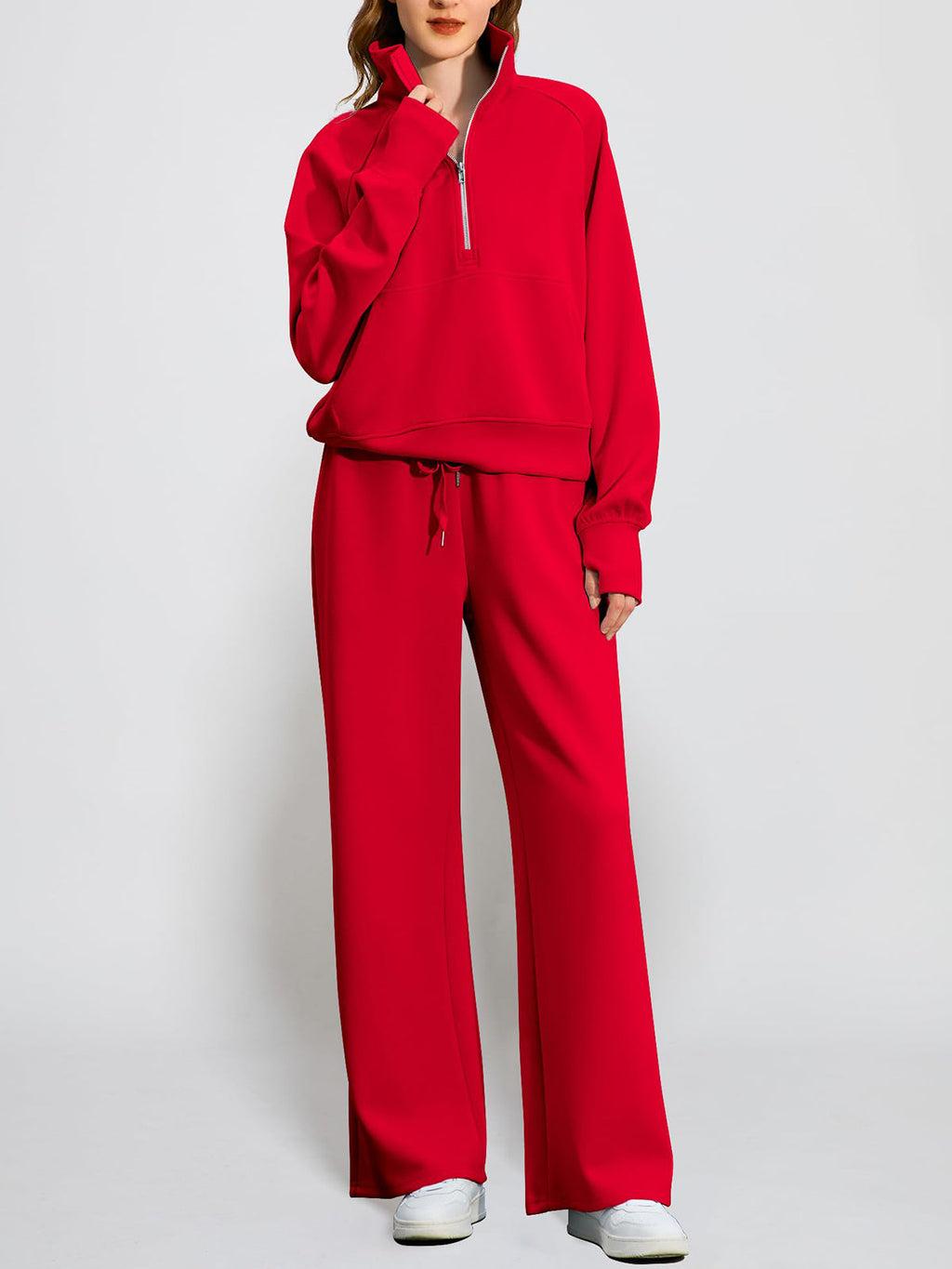 Women's Oversized Half Zip 2 Piece Sweatsuit Set