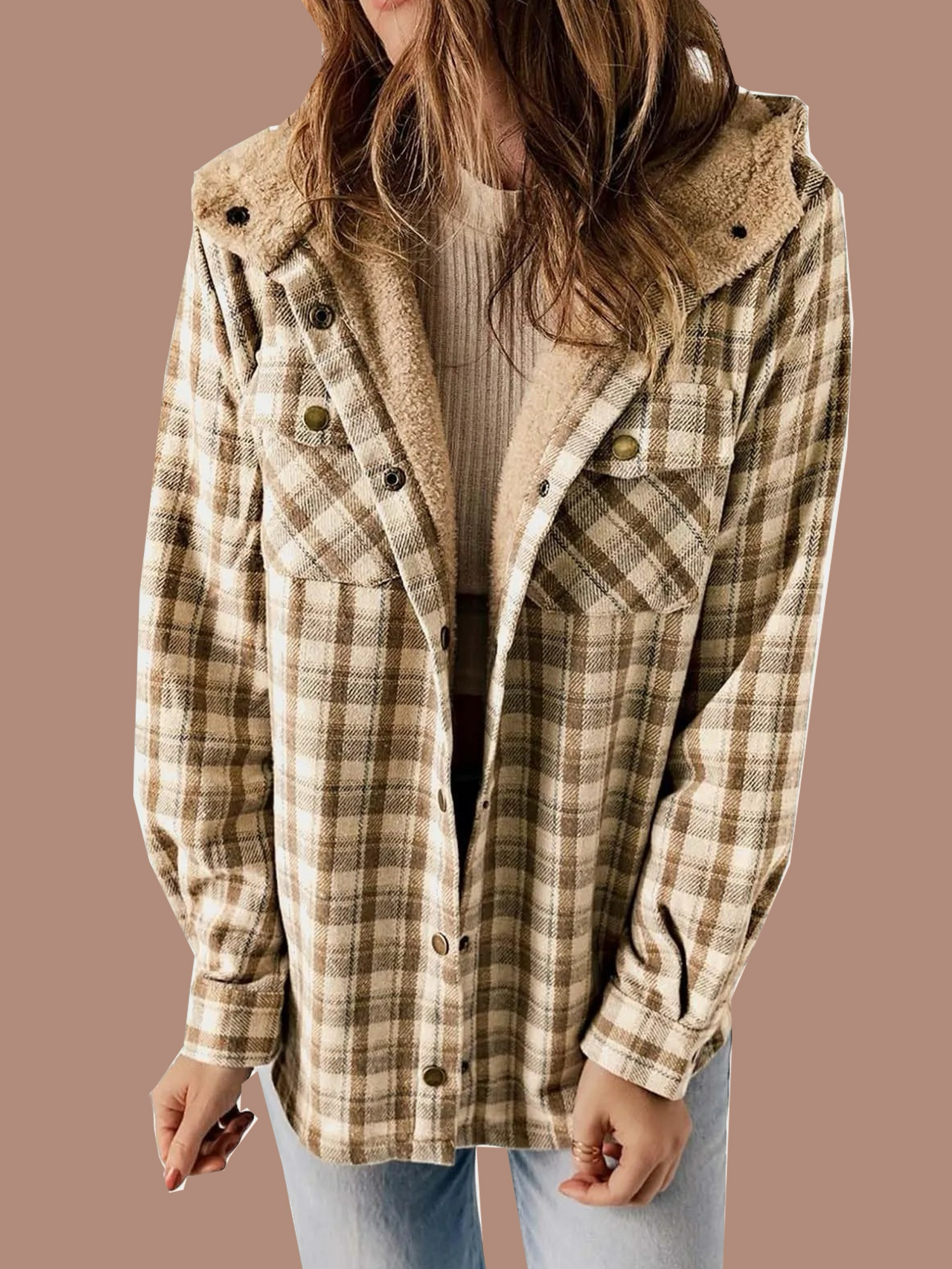 Women's Flannel Plaid Fleece Hooded Jacket