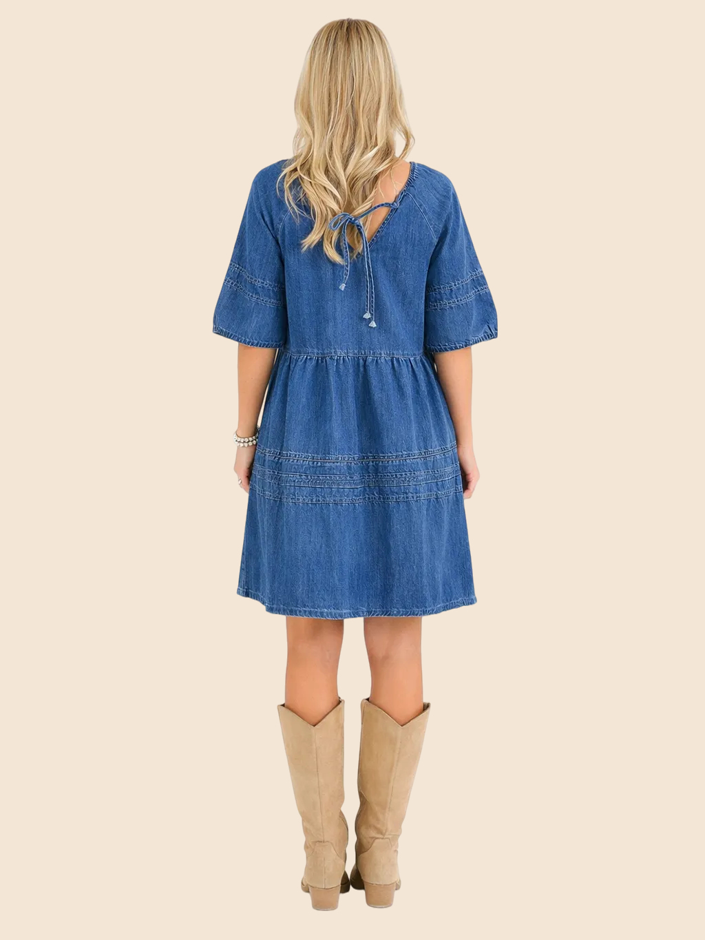 Women's V-Neck Denim Babydoll Dress