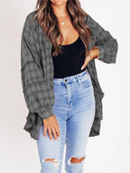 Women's Mineral Washed Button Down Plaid Flannel Shirt