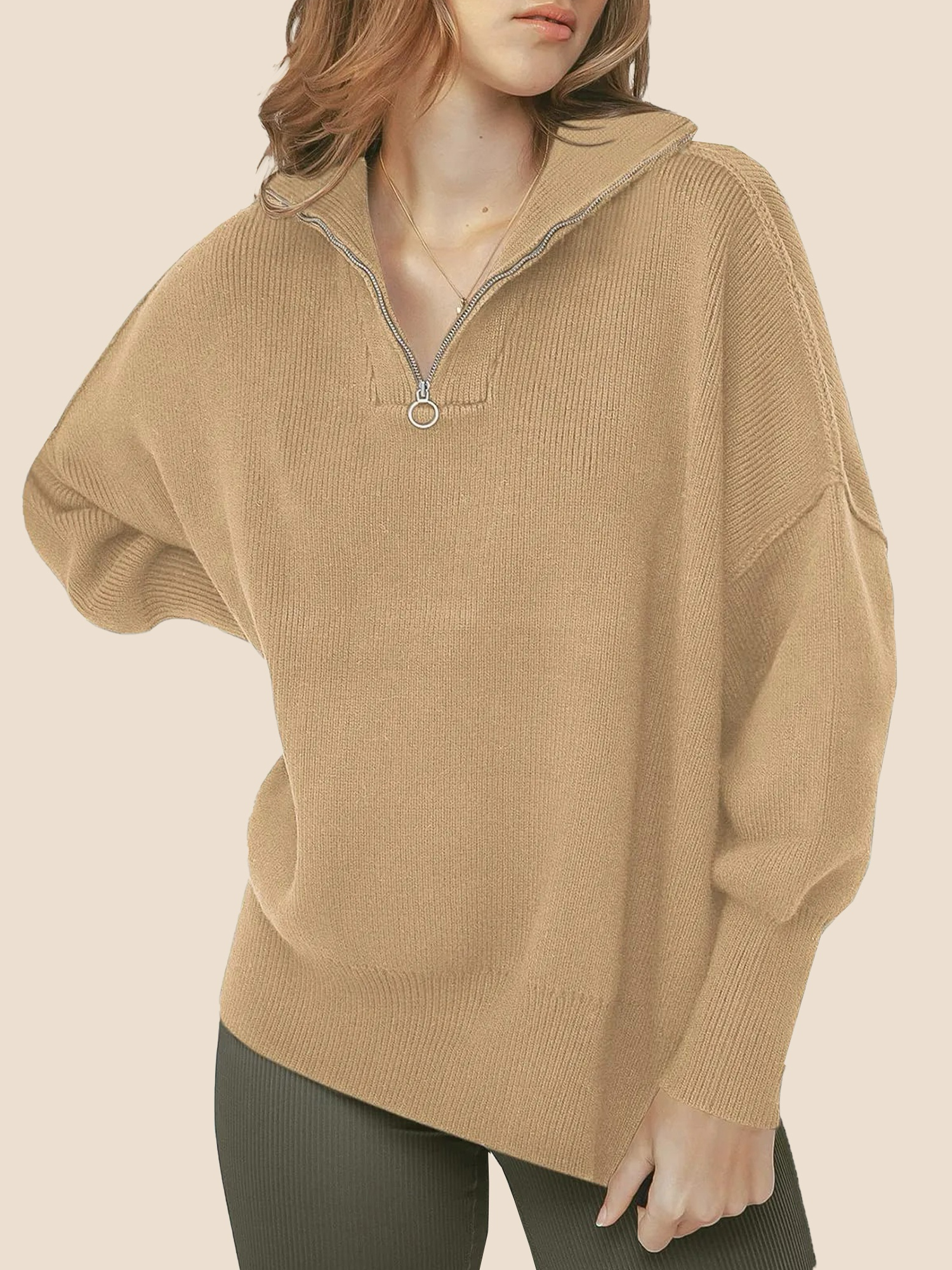 Women's Oversized Quarter Zip Sweater Pullover