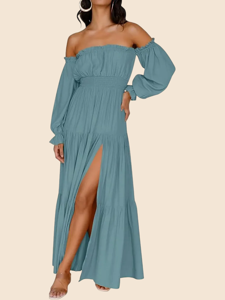 Women's Sexy Off Shoulder Side Split Flowy Maxi Dress