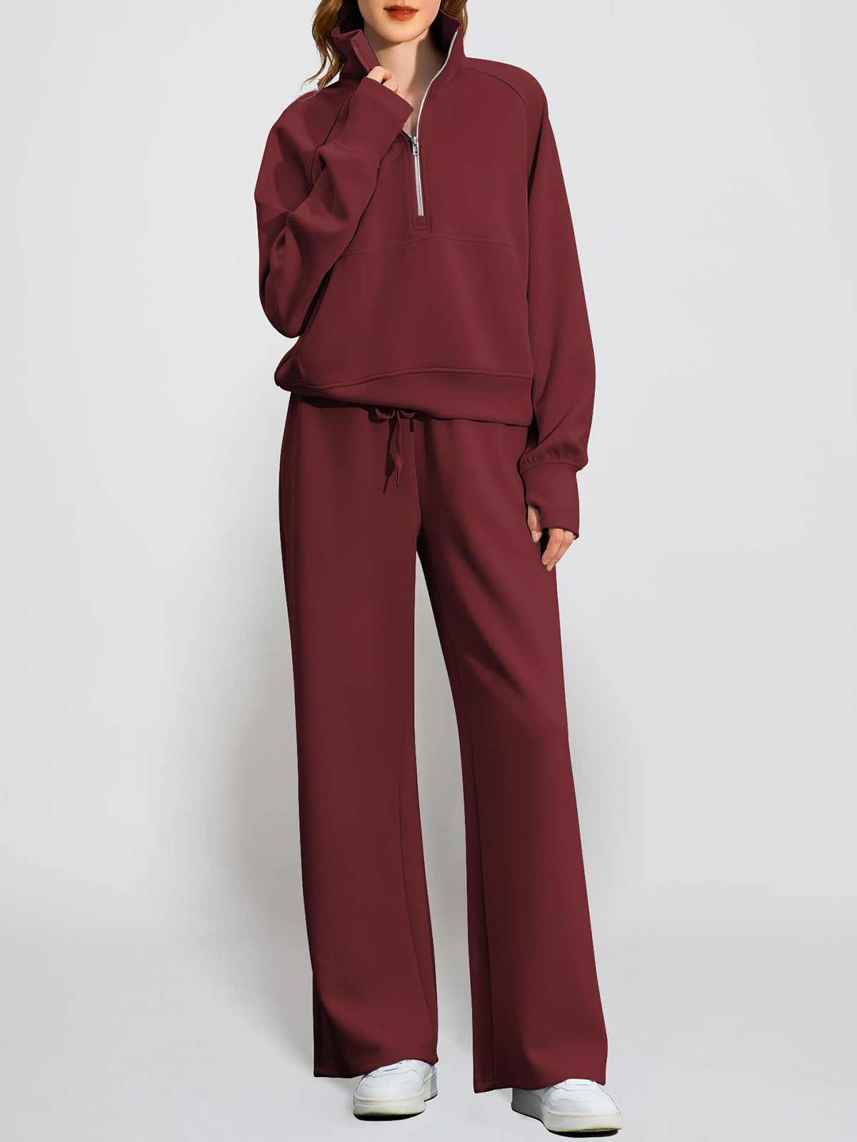 Women's Oversized Half Zip 2 Piece Sweatsuit Set