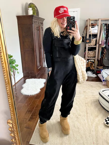 Women's Fleece Warm Overalls Loose Casual Jumpsuits