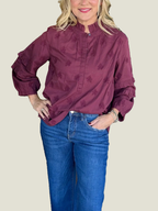 Women's Strawberry Print Ruffle Sleeve Shirt