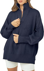 Women's Oversized Quarter Zip Sweater Pullover