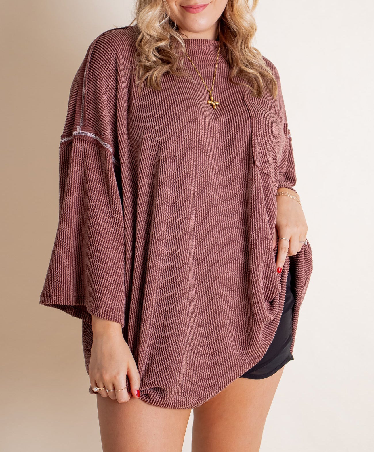 Oversize High Neck Urban Ribbed Tunic