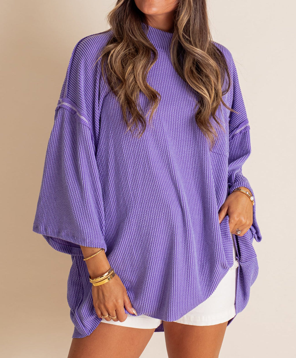 Oversize High Neck Urban Ribbed Tunic