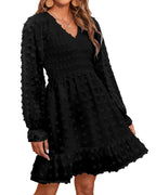 Women's Spring V Neck Swiss Dot Chiffon Mini Dress