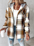 Women's Plaid Button Down Fleece Lined Hooded Jackets