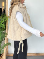 Women's Button Paneled Teddy Fleece Vest Jacket