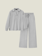 Women's Lapel V Neck Textured Lounge Sets