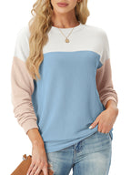 Women's Crewneck Color Block Ribbed Tops