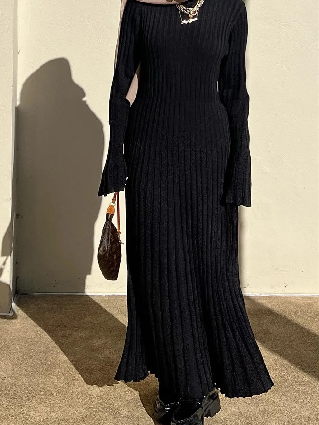 Fall New Sleeved Knit Midi Dress