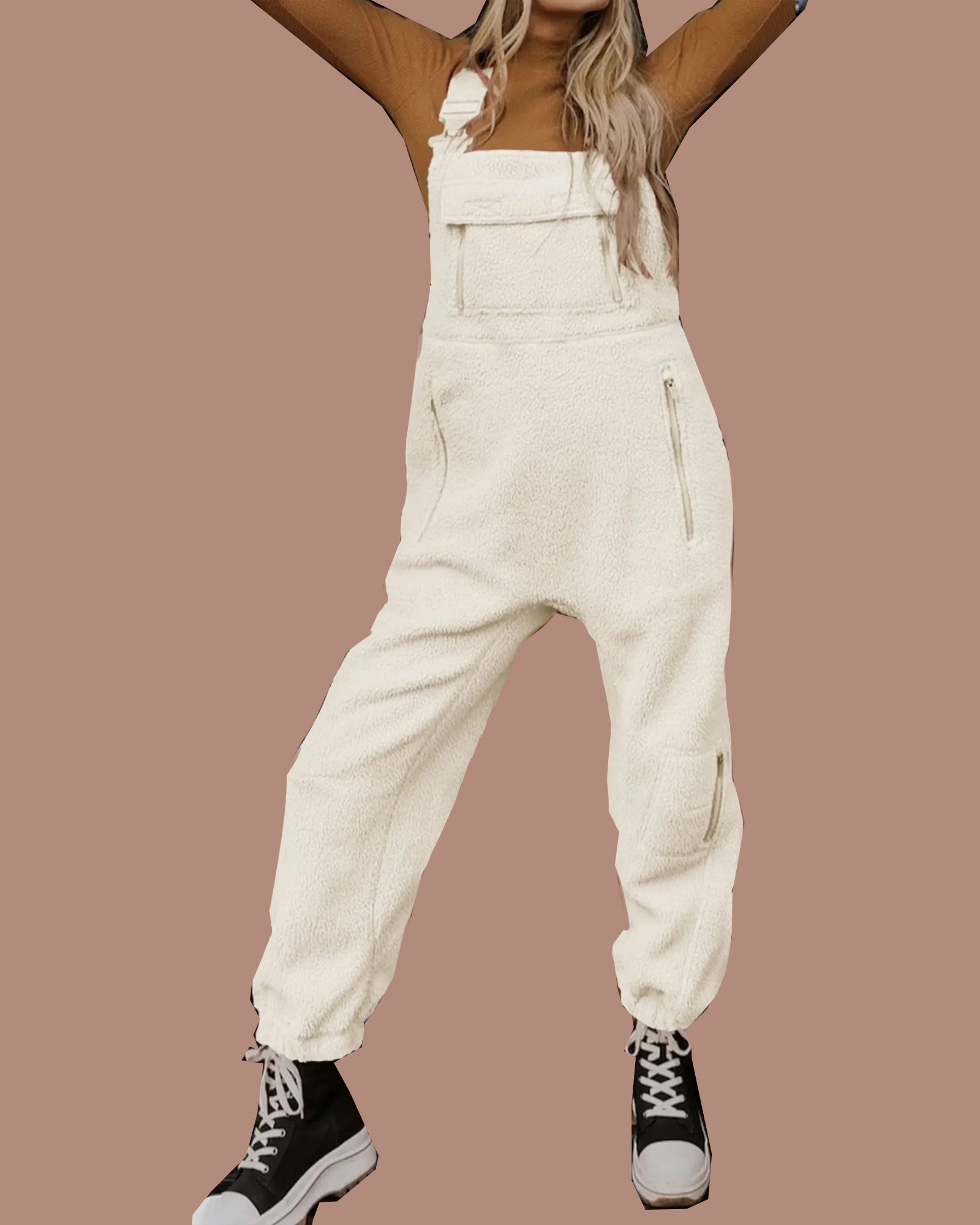 Women's Fleece Warm Overalls Loose Casual Jumpsuits