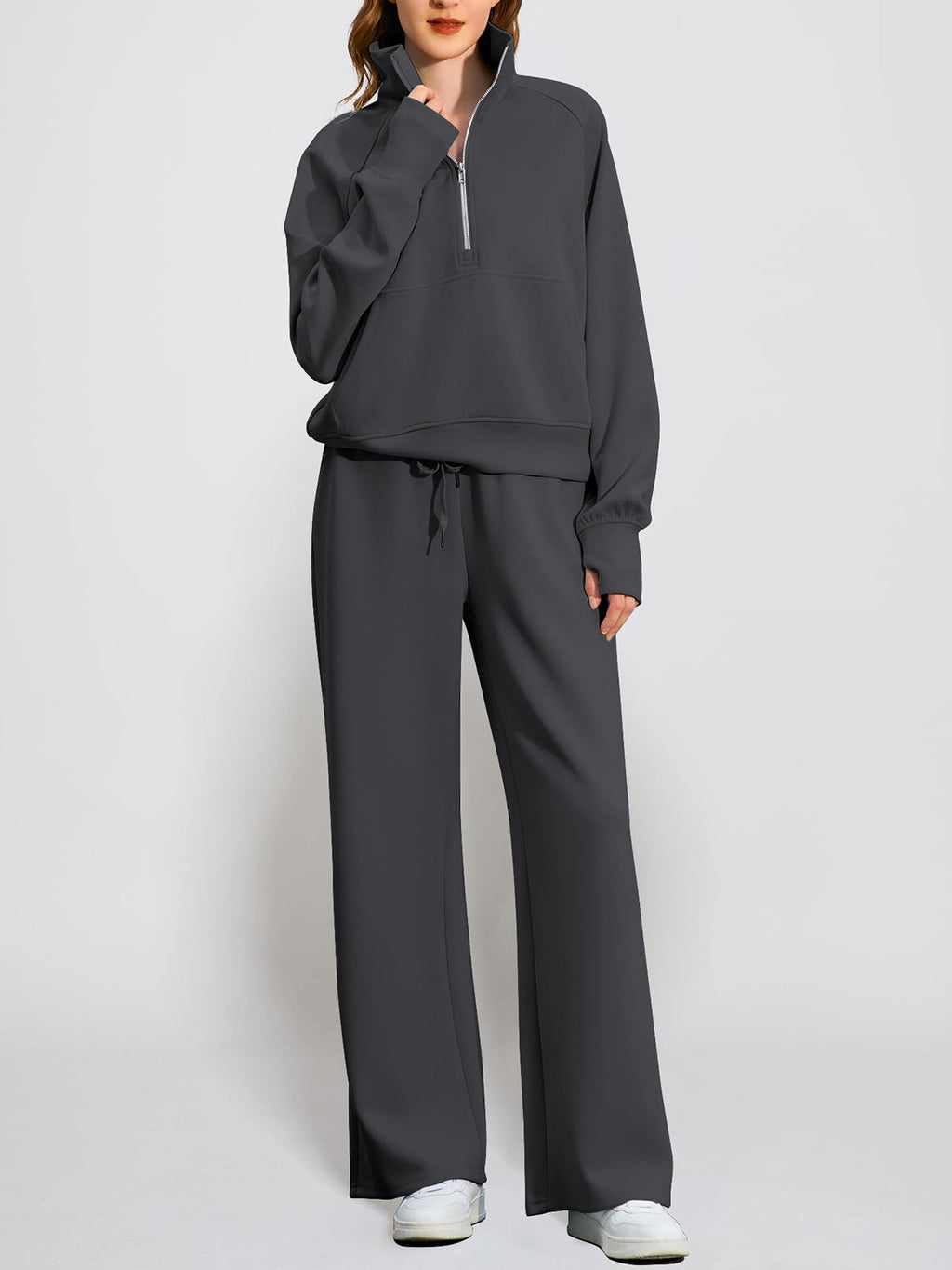 Women's Oversized Half Zip 2 Piece Sweatsuit Set