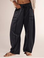 Women's High Waisted Drawstring Wide Leg Baggy Barrel Pants