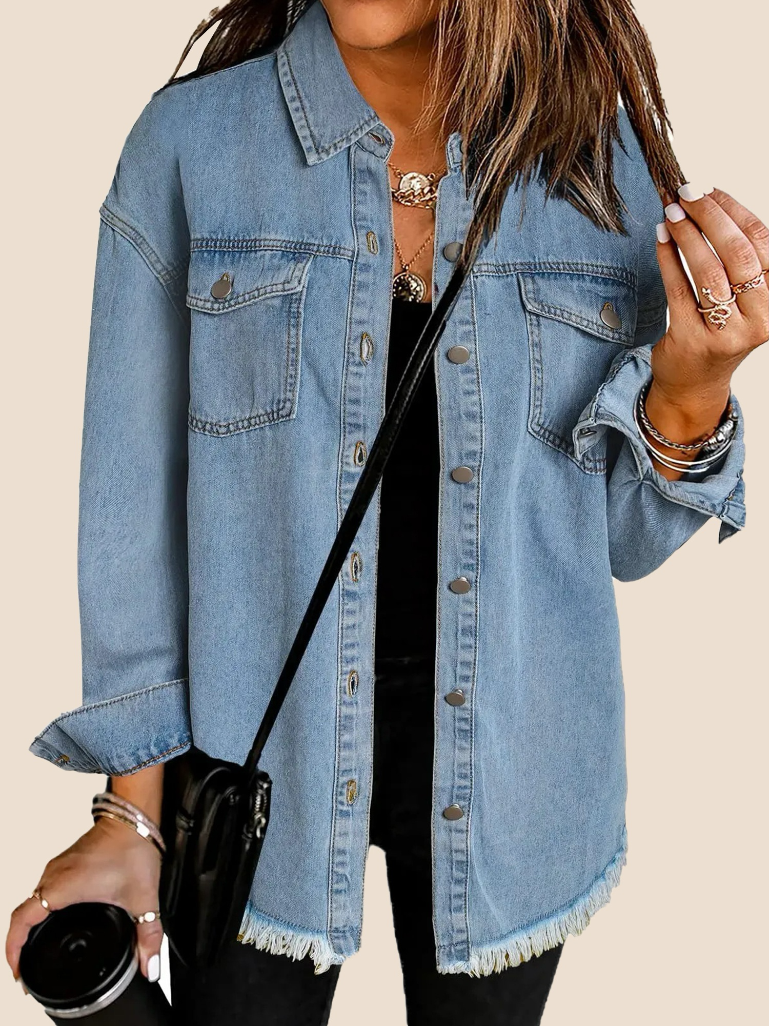 Women's Button Down Raw Edge Denim Jacket