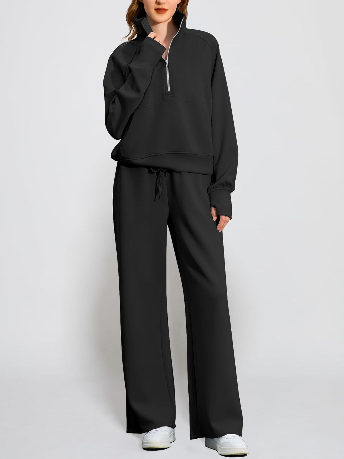 Women's Oversized Half Zip 2 Piece Sweatsuit Set