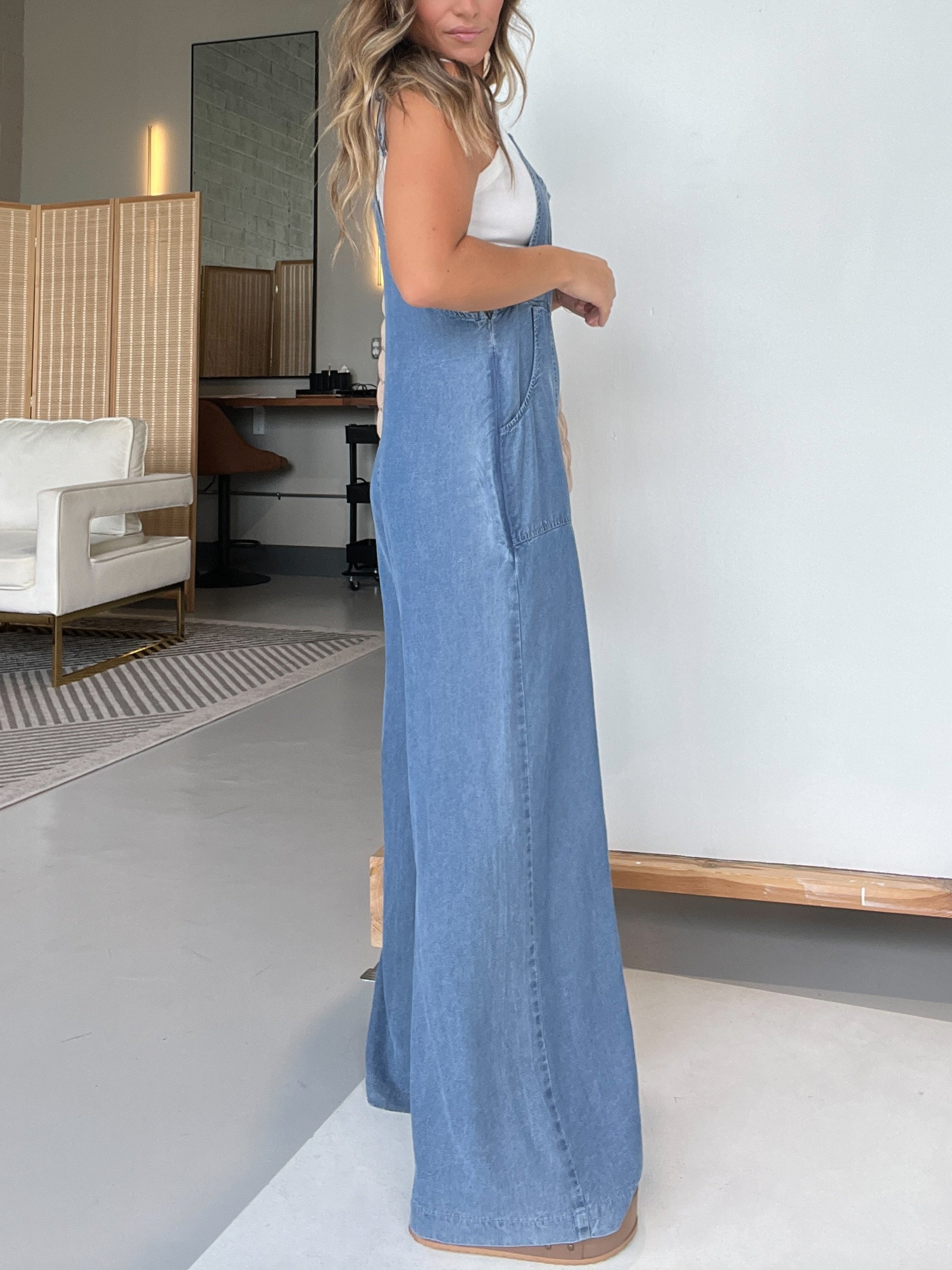 Women's Denim Wide Leg Overalls Jumpsuits