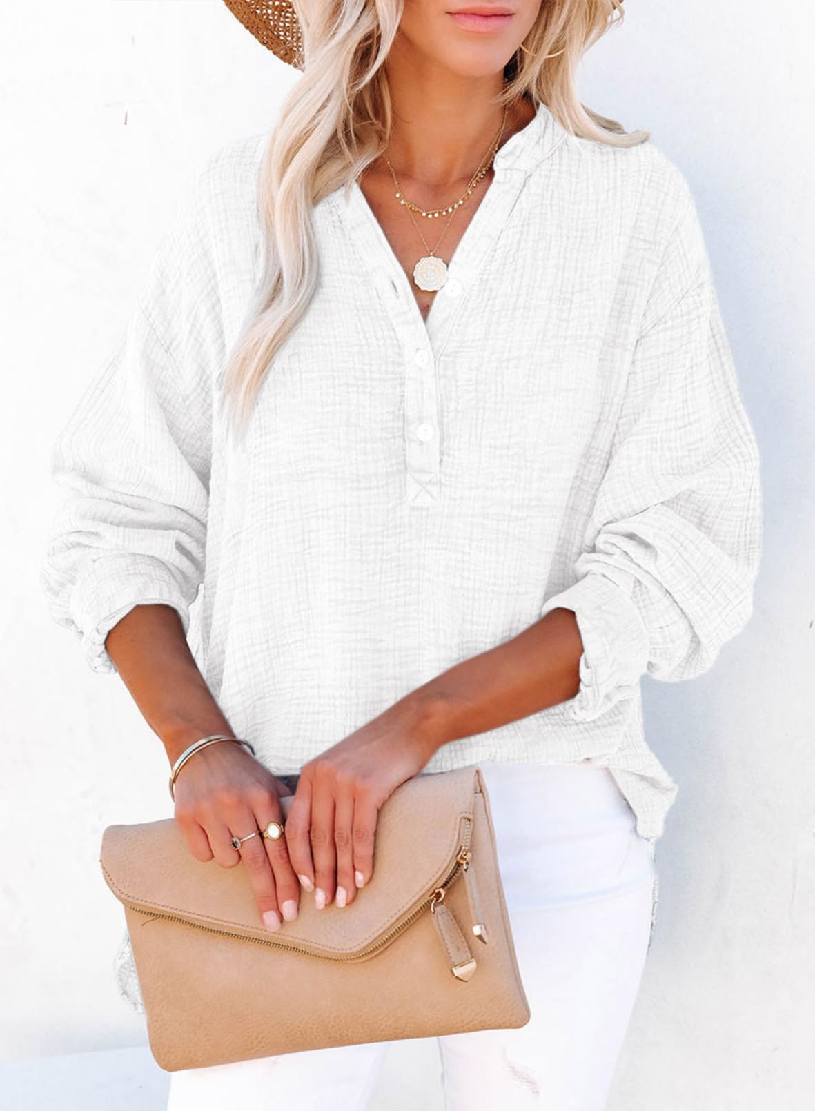 Women's Casual V-Neck Gauze Blouse