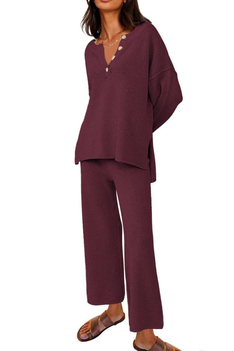 Button Knit Sweater 2-Piece Loungewear Set