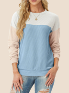 Women's Crewneck Color Block Ribbed Tops