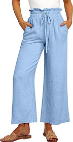 Women's High Waist Drawstring Wide Leg Linen Pants