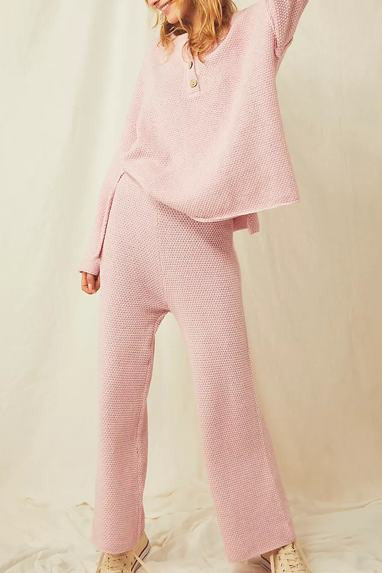 Button Knit Sweater 2-Piece Loungewear Set