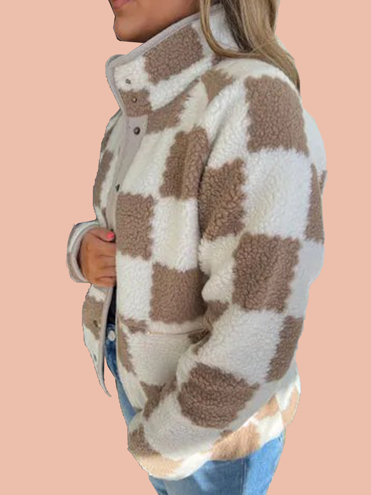 Women's Checkered Sherpa Fleece Jacket