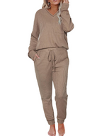 Women's V Neck Waffle Knit Two Piece Lounge Sets