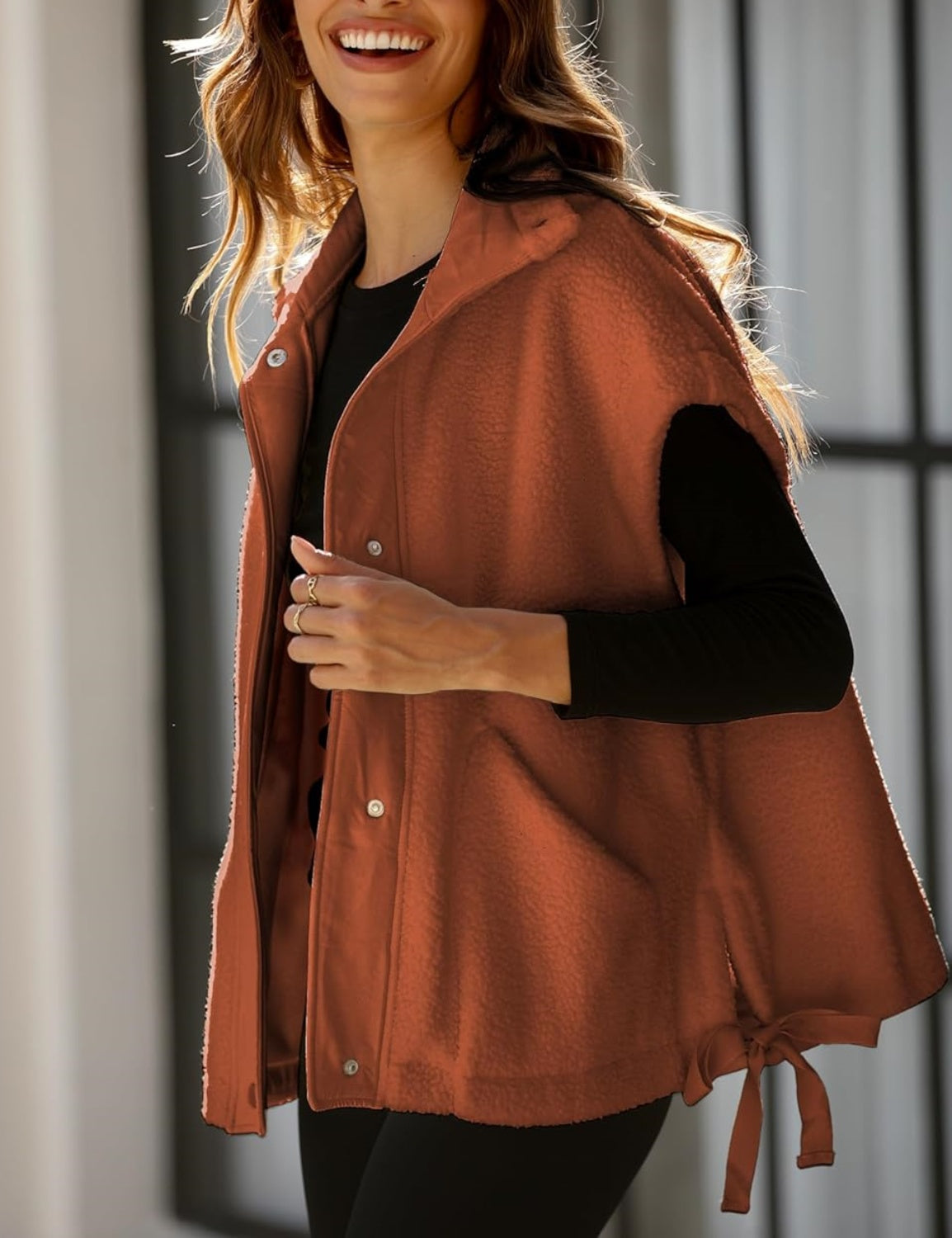 Women's Button Paneled Teddy Fleece Vest Jacket