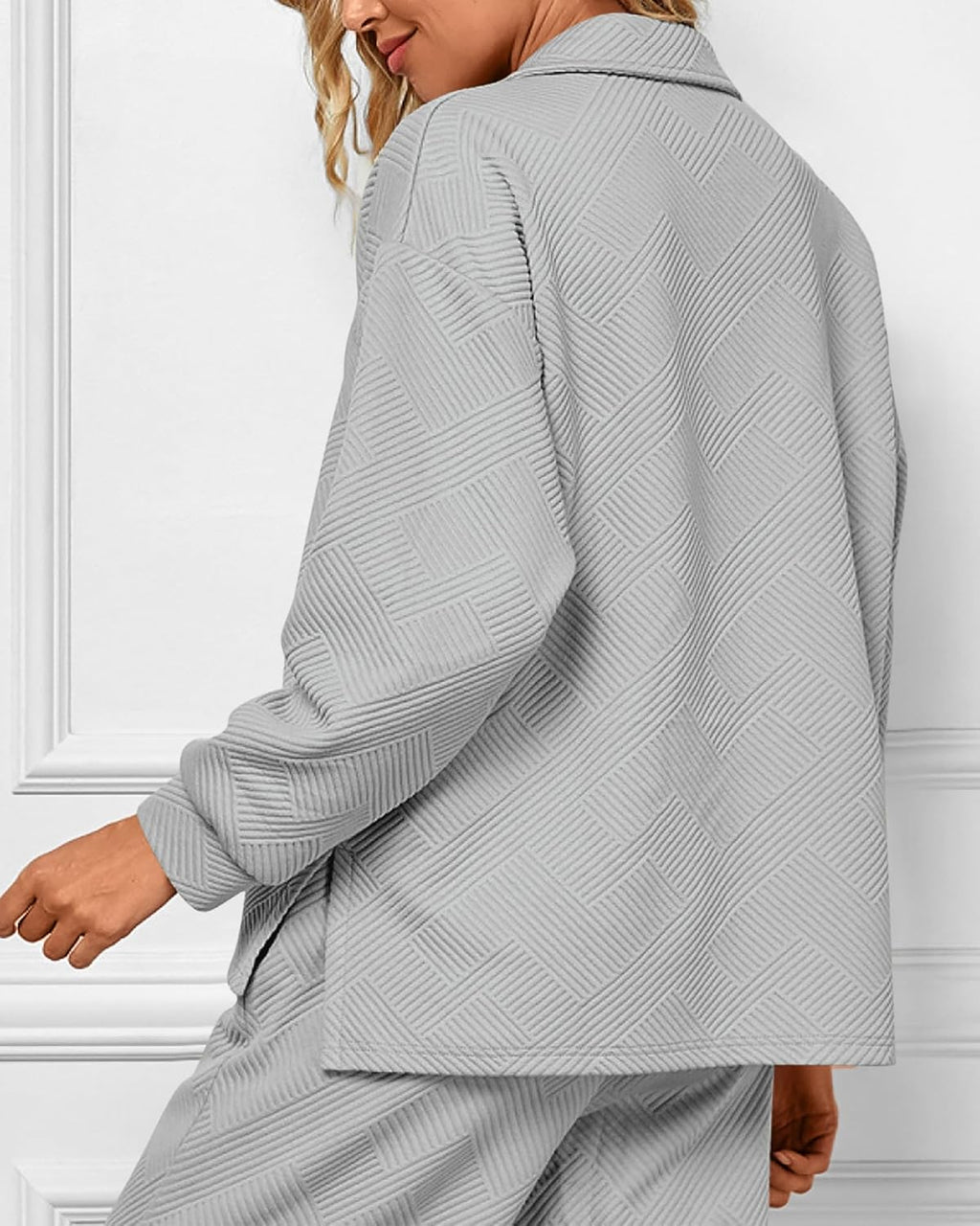 Women's Lapel V Neck Textured Lounge Sets