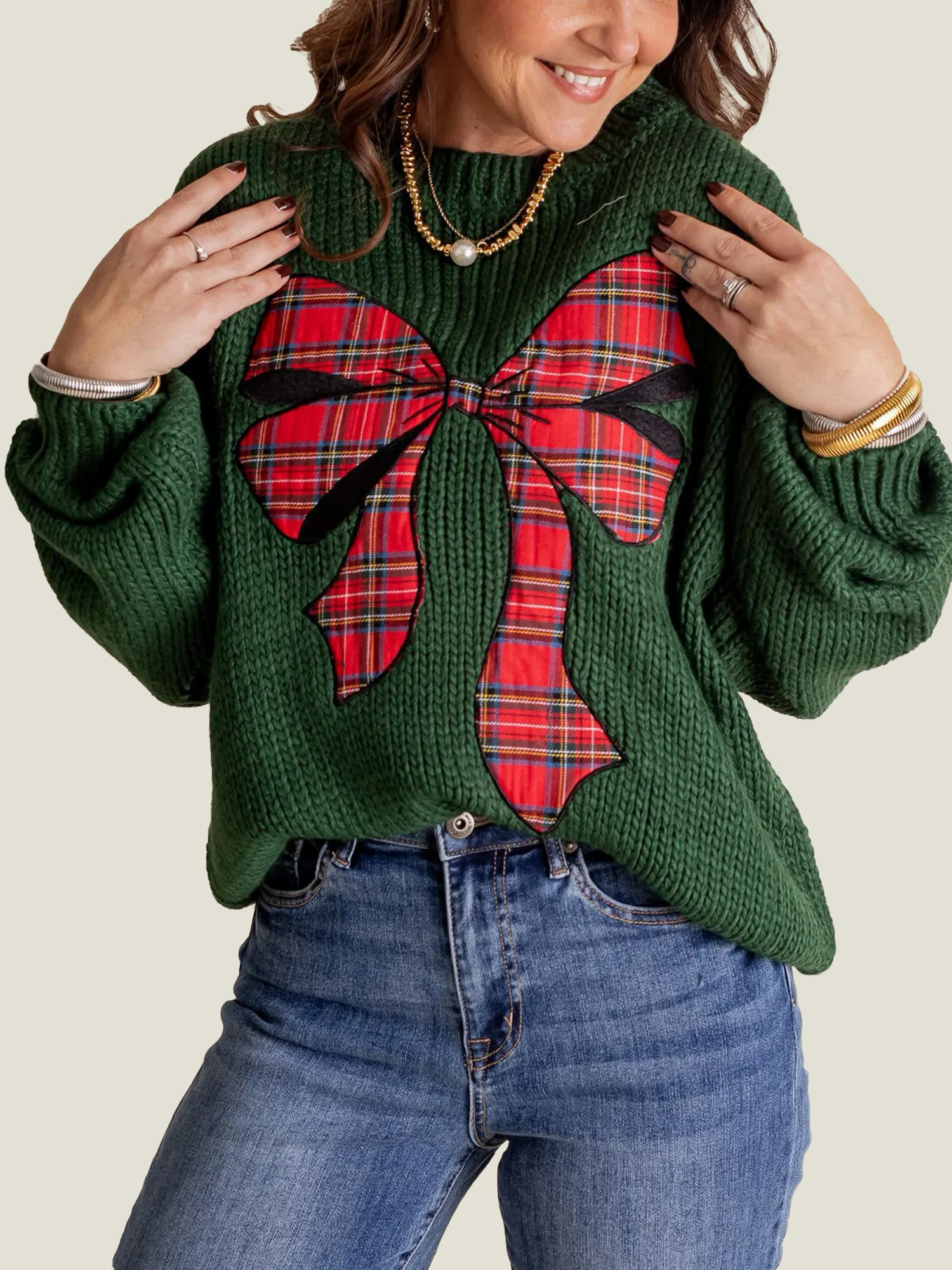 Women's Plaid Bow Sweater