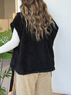 Women's Button Paneled Teddy Fleece Vest Jacket