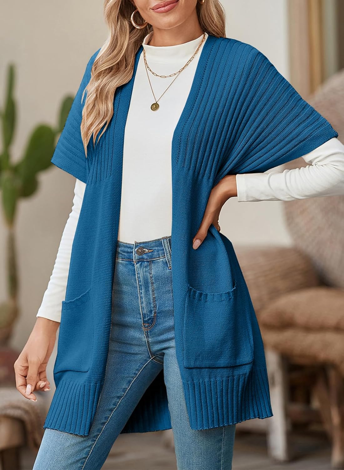 Women's Lightweight Short Sleeve Knitted Cardigan