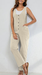 Women's Adjustable Straps Button Up Jumpsuit