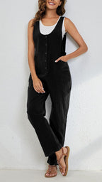 Women's Adjustable Straps Button Up Jumpsuit