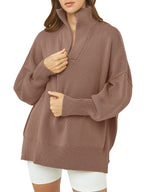 Women's Oversized Quarter Zip Sweater Pullover