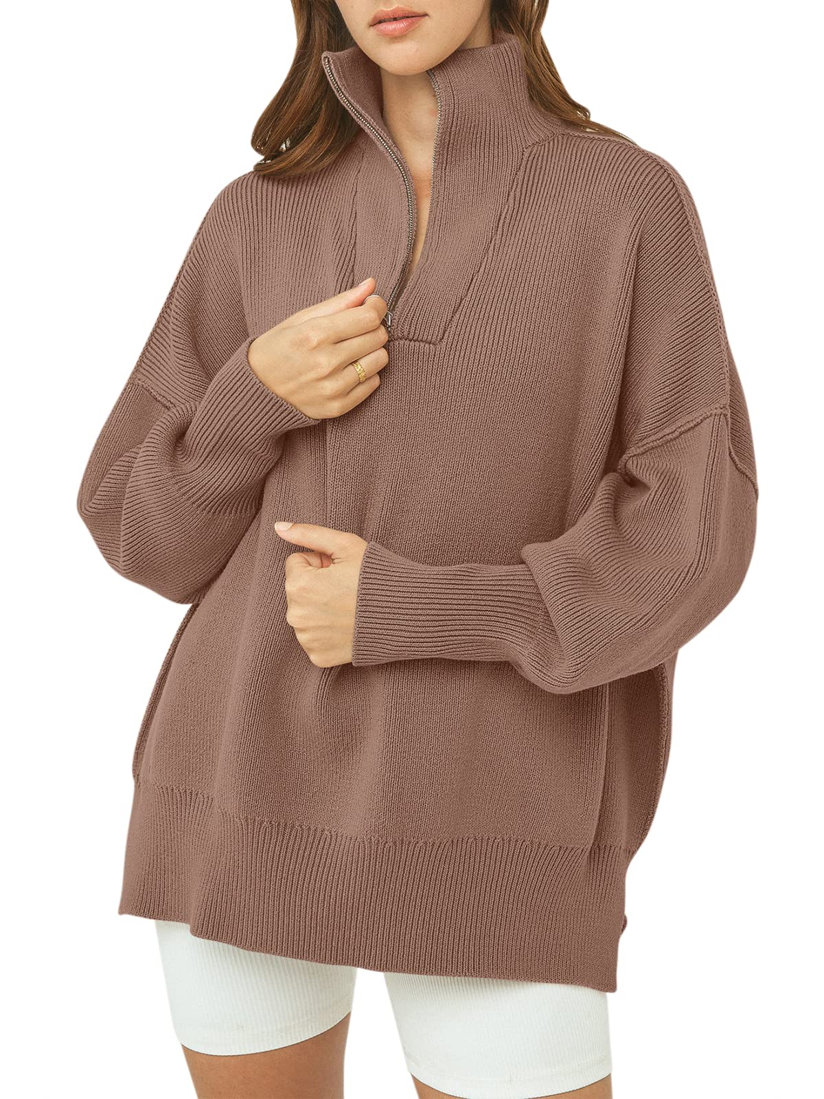 Women's Oversized Quarter Zip Sweater Pullover