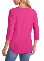 Women's 3/4 Length Sleeve Top Pleated Front T-Shirt