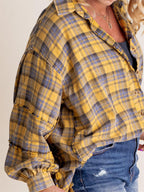 Women's Mineral Washed Button Down Plaid Flannel Shirt